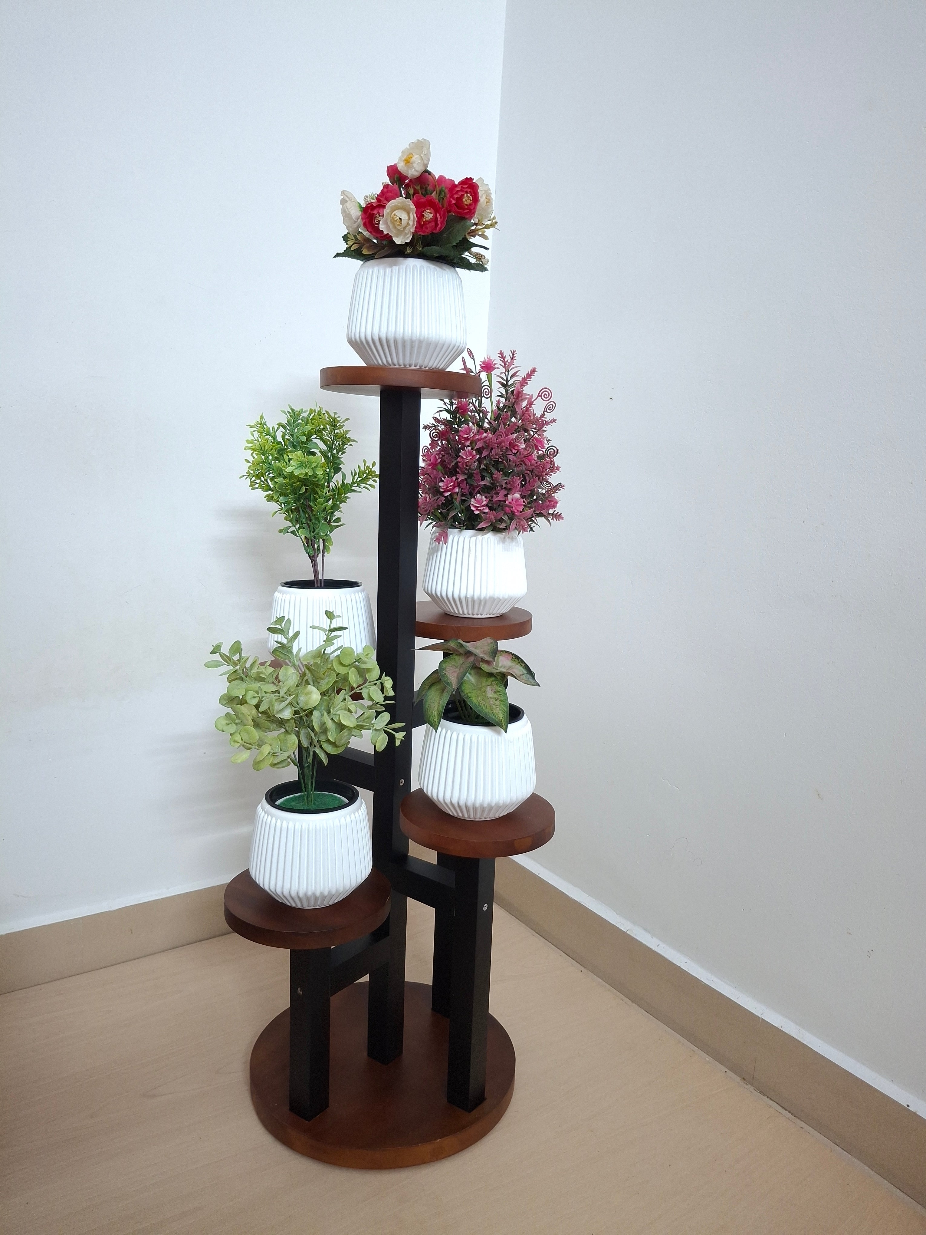 Wooden Plant stand 5 tier with floral arrangement