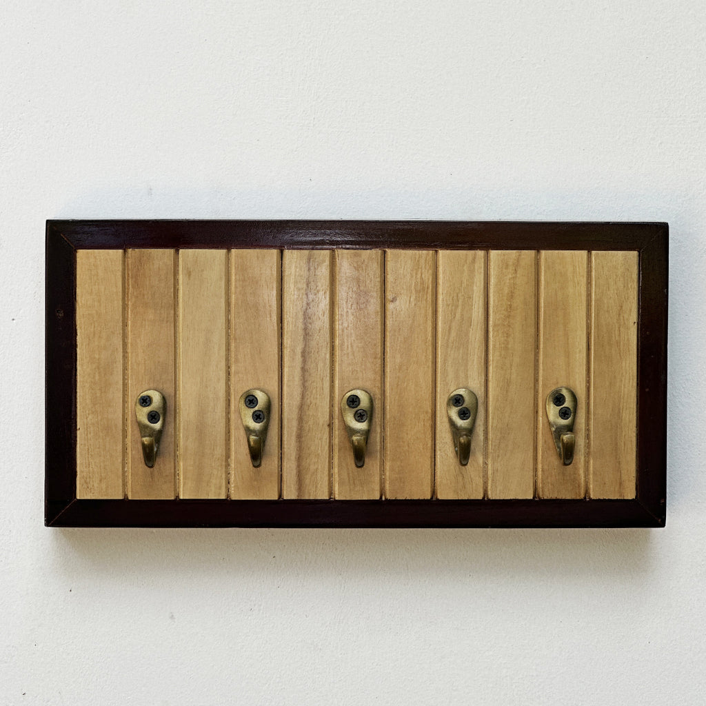 Rectangle Wooden key Holder -Mahogany & Kumbil Wood (5 Hooks)