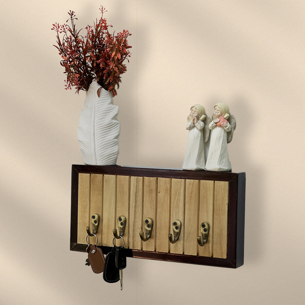 Rectangle Wooden key Holder -Mahogany & Kumbil Wood (5 Hooks)