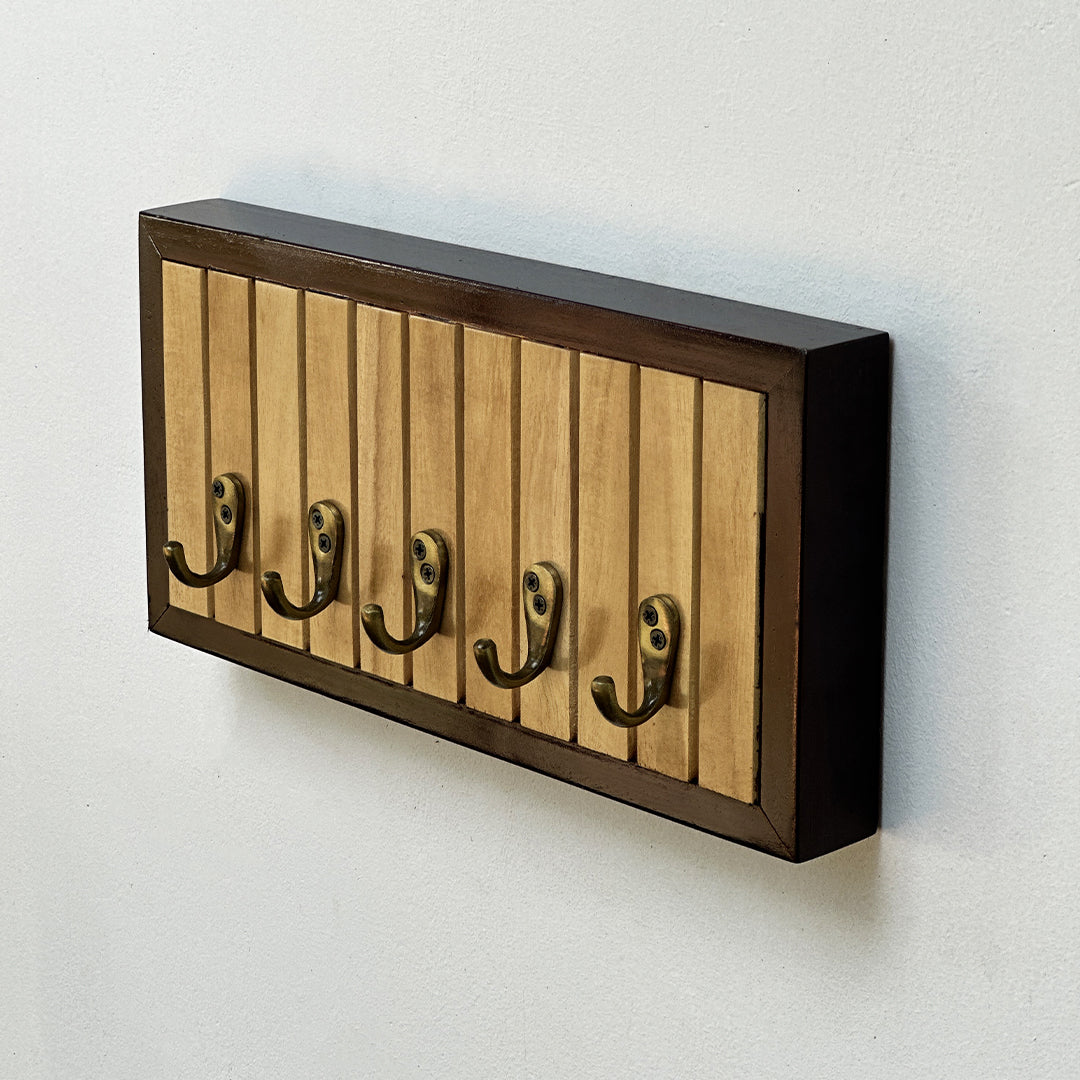 Rectangle Wooden key Holder -Mahogany & Kumbil Wood (5 Hooks)