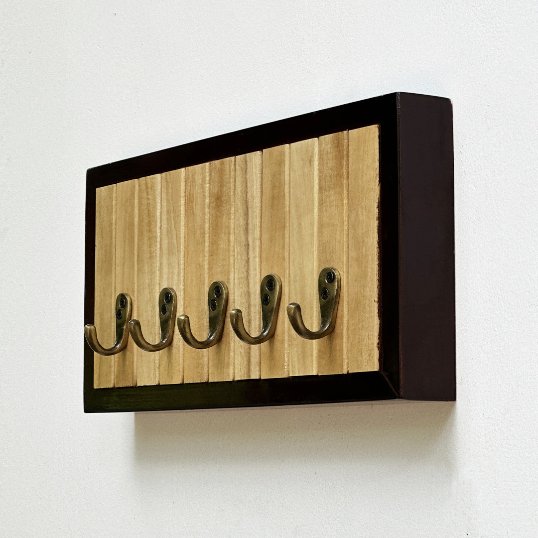Rectangle Wooden key Holder -Mahogany & Kumbil Wood (5 Hooks)