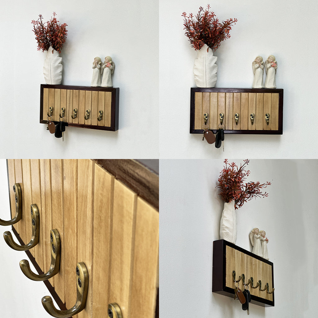Rectangle Wooden key Holder -Mahogany & Kumbil Wood (5 Hooks)