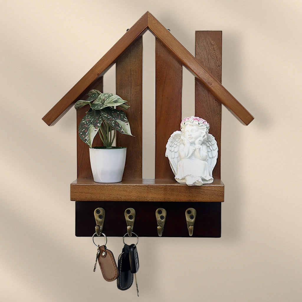Handmade wooden key holder with metal hooks for wall décor