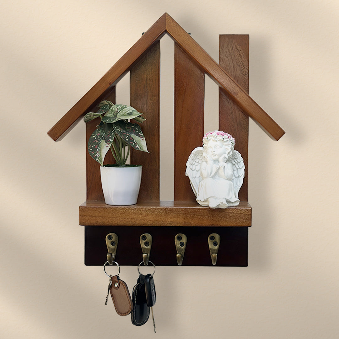 Handmade wooden key holder with metal hooks for wall décor