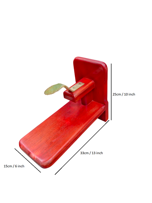 Table Top Polished Wooden Coconut Scraper Grater Thengai Thuruvi Chirava (Mahogany, Stainless Steel)