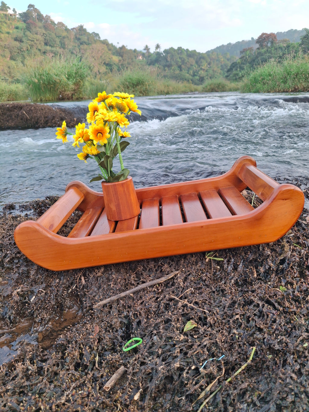 Handcrafted Mahogany Wooden Serving Tray – Premium 16" x 10" Rectangular Display & Breakfast Tray for Home, Kitchen & Décor