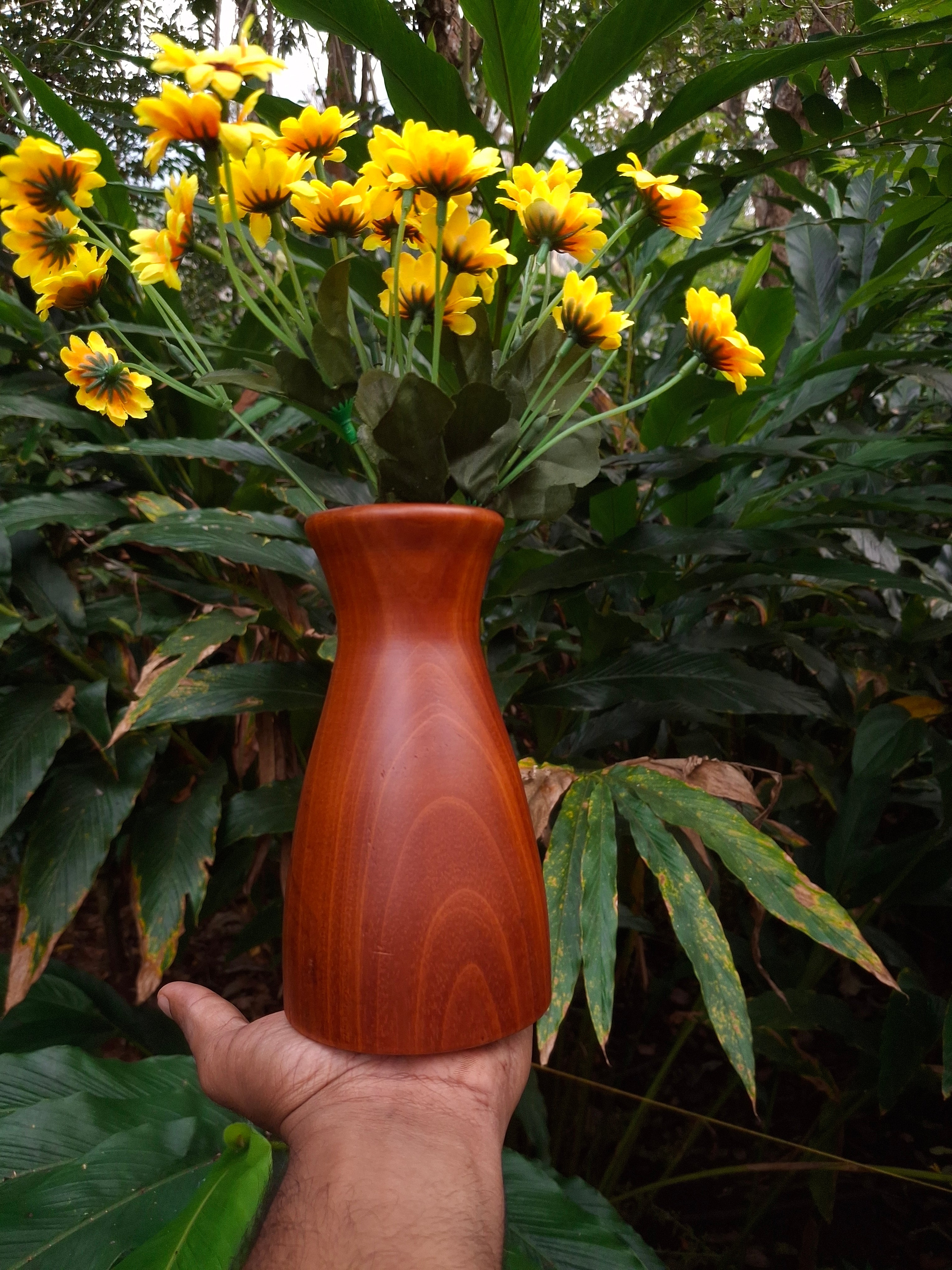 wooden flower vase