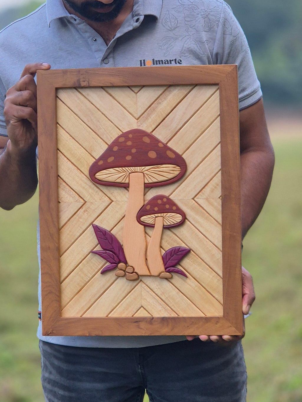 Handcrafted Wooden décor  intarsia wall art Mushroom