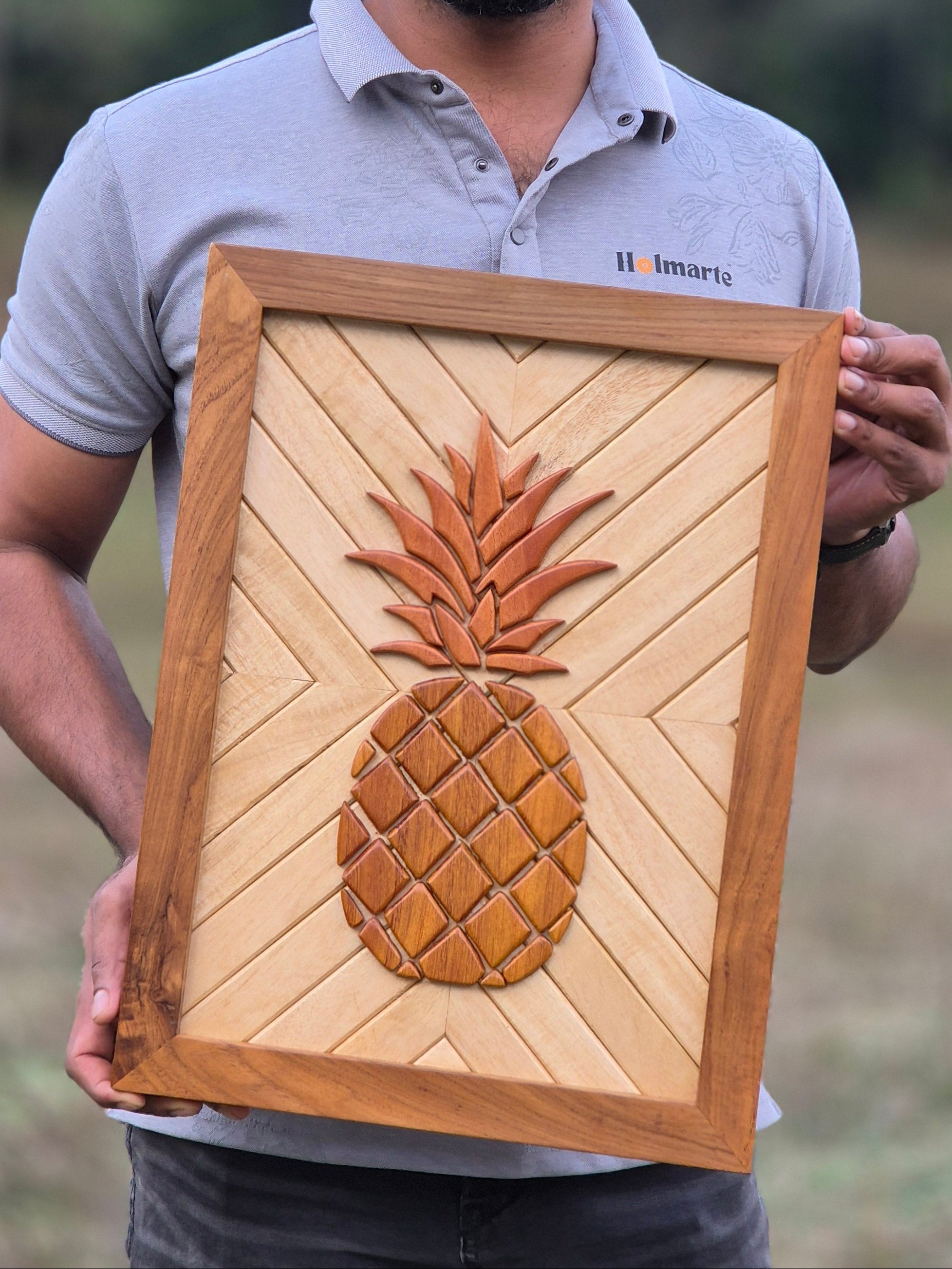 Wooden décor  intarsia wall art Pineapple