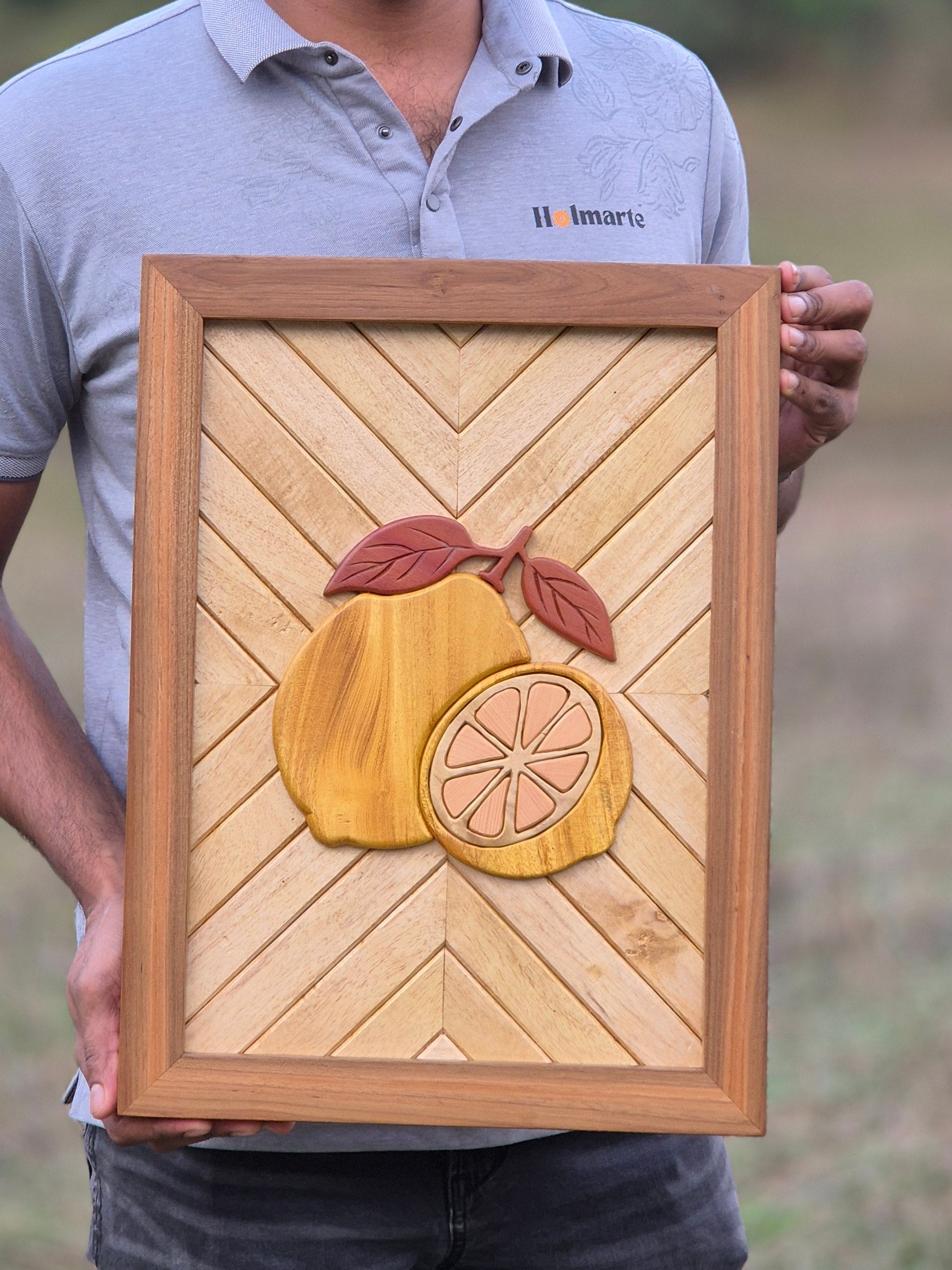 Handcrafted Wooden décor  intarsia wall art lemon