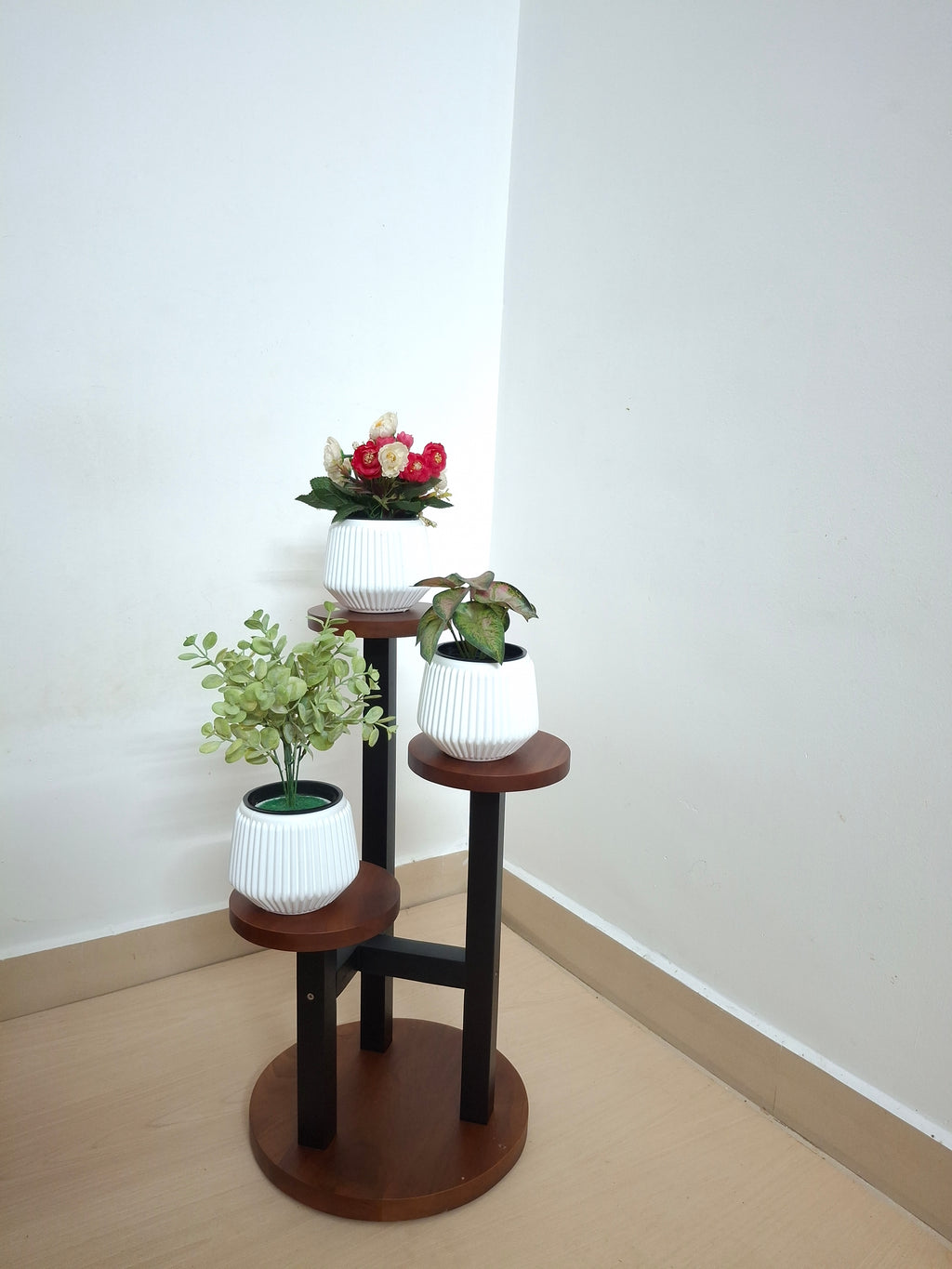  Wooden Plant stand 3 tier with floral arrangement