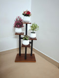 Square Wooden Plant stand 4 layer with floral arrangement