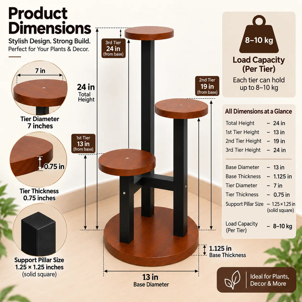 Handcrafted 3-Tier Wooden Plant Stand | Indoor Flower Pot Display Rack