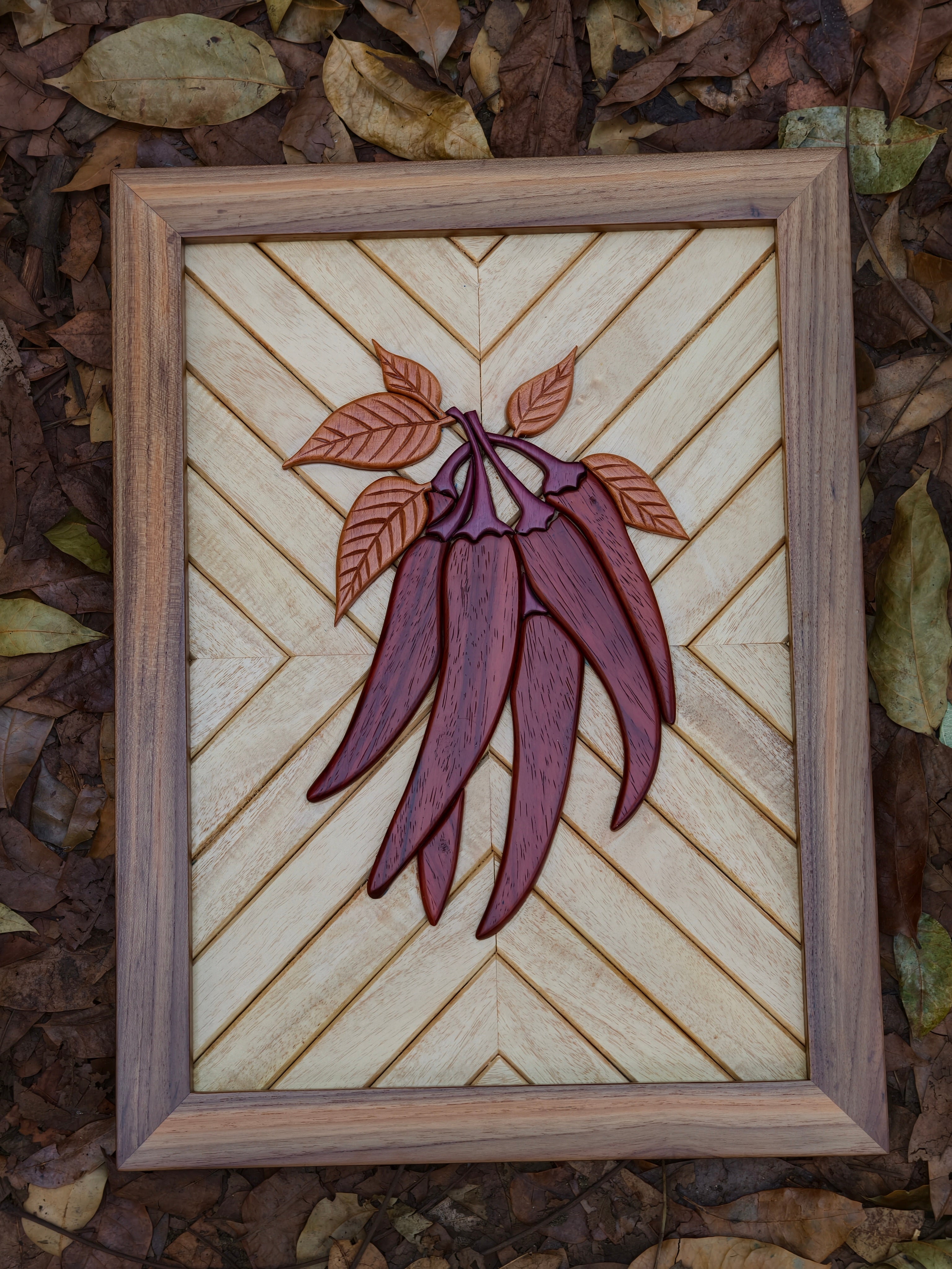 Handcrafted Solid Wood Inlay Wall Décor – Teak Frame with Exotic Wood Art (18" × 13.5")