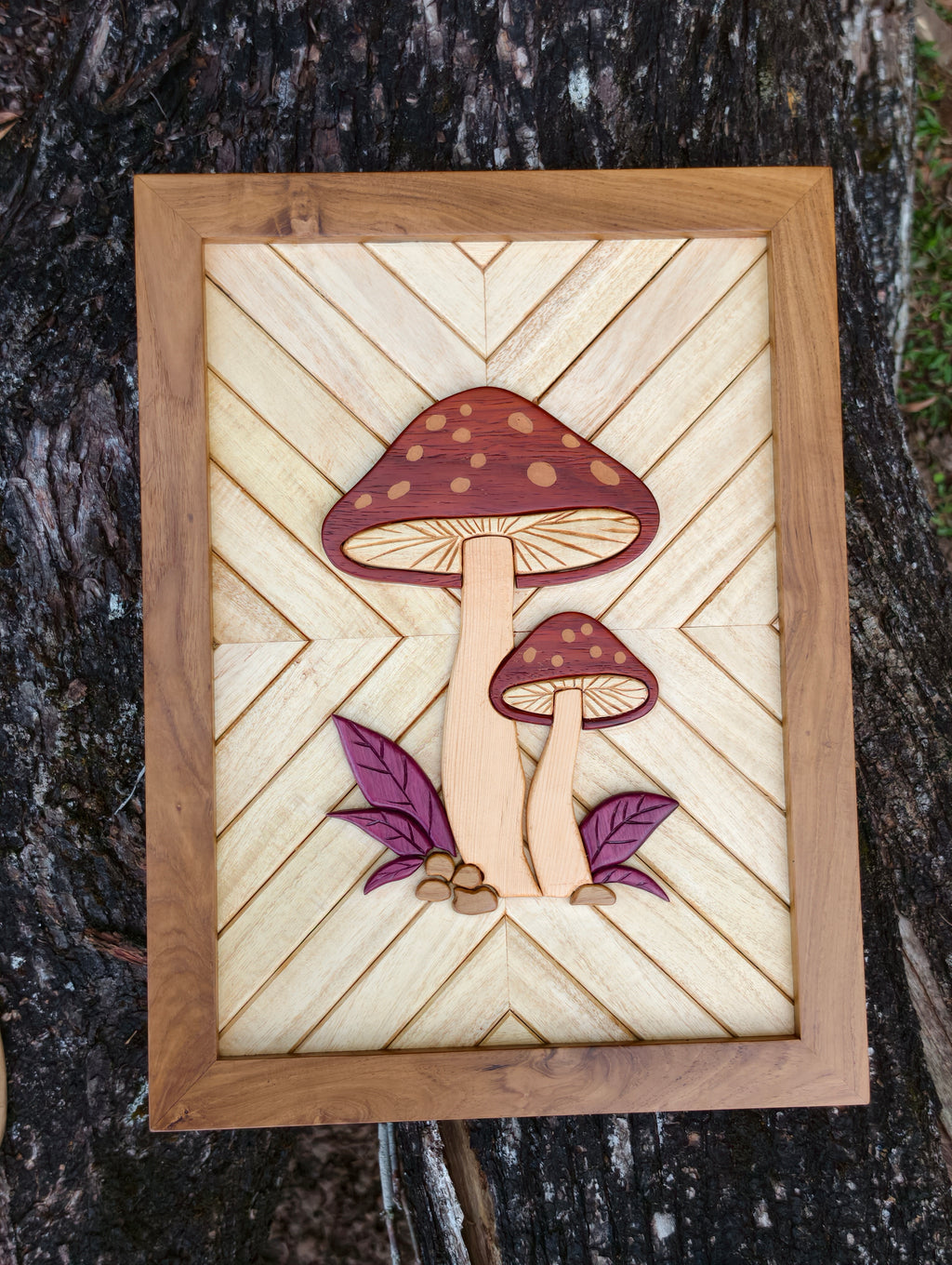 Handcrafted Wooden décor  intarsia wall art Mushroom