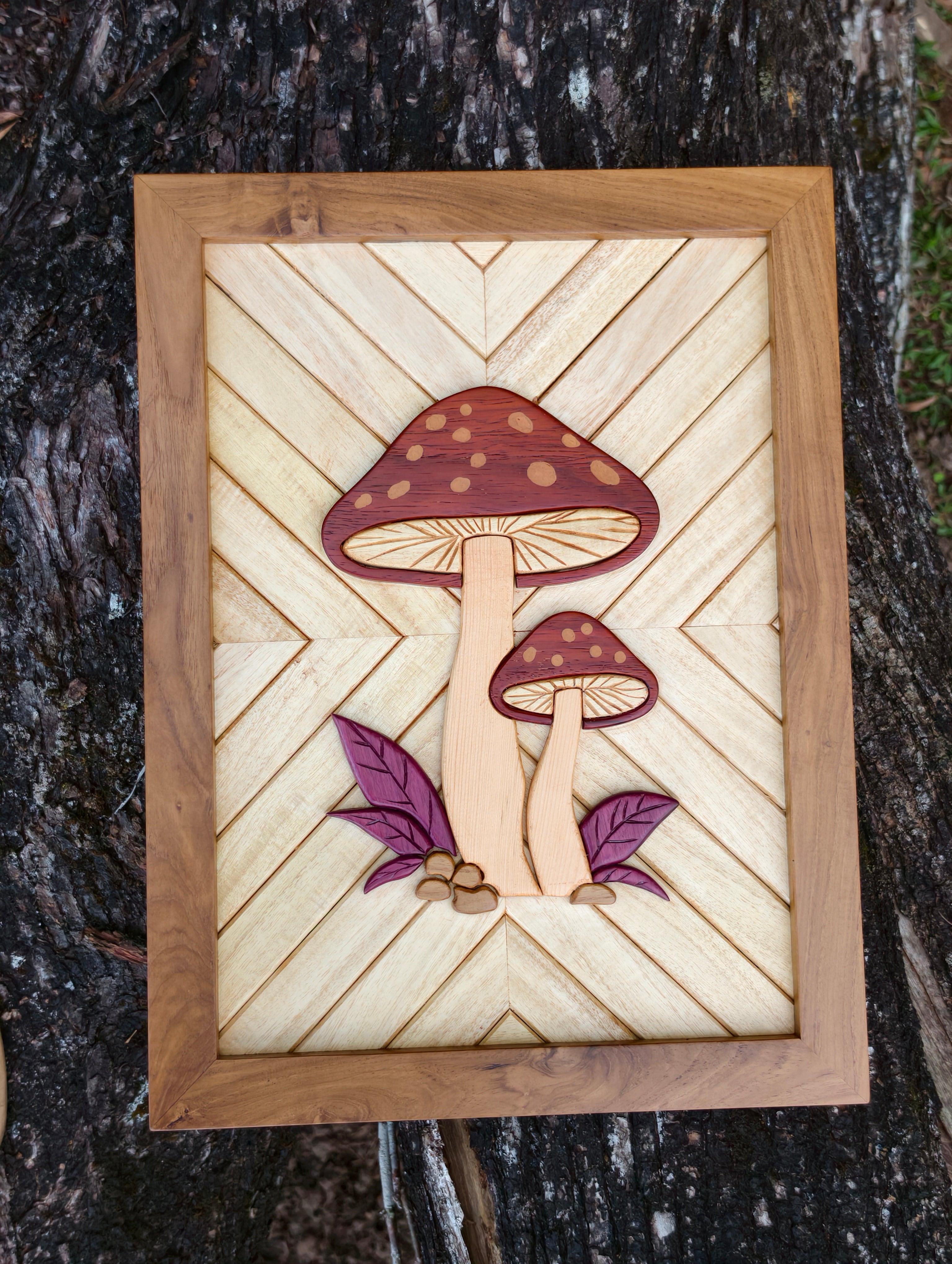 Handcrafted Wooden décor  intarsia wall art Mushroom