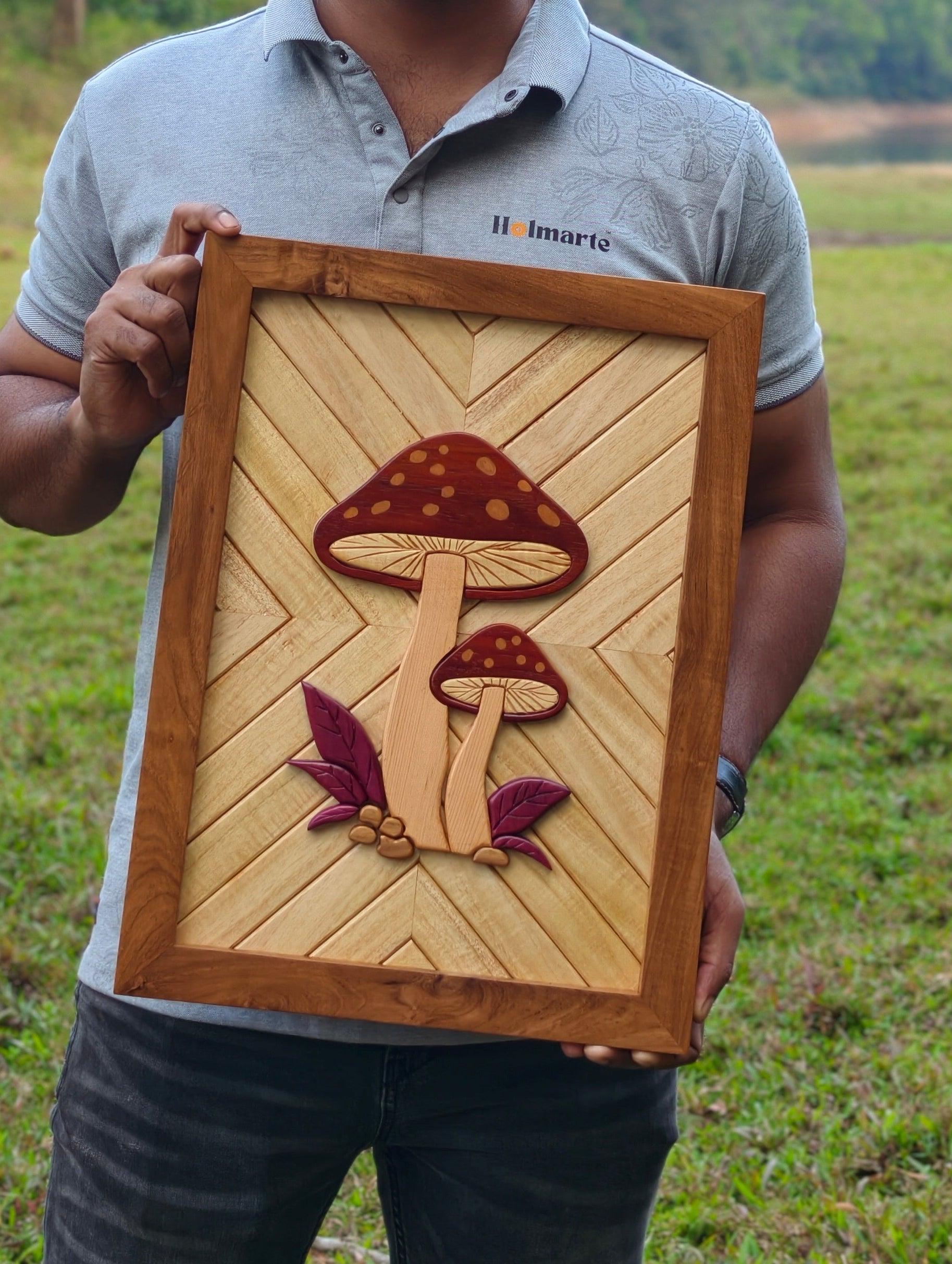 Handcrafted Wooden décor  intarsia wall art Mushroom