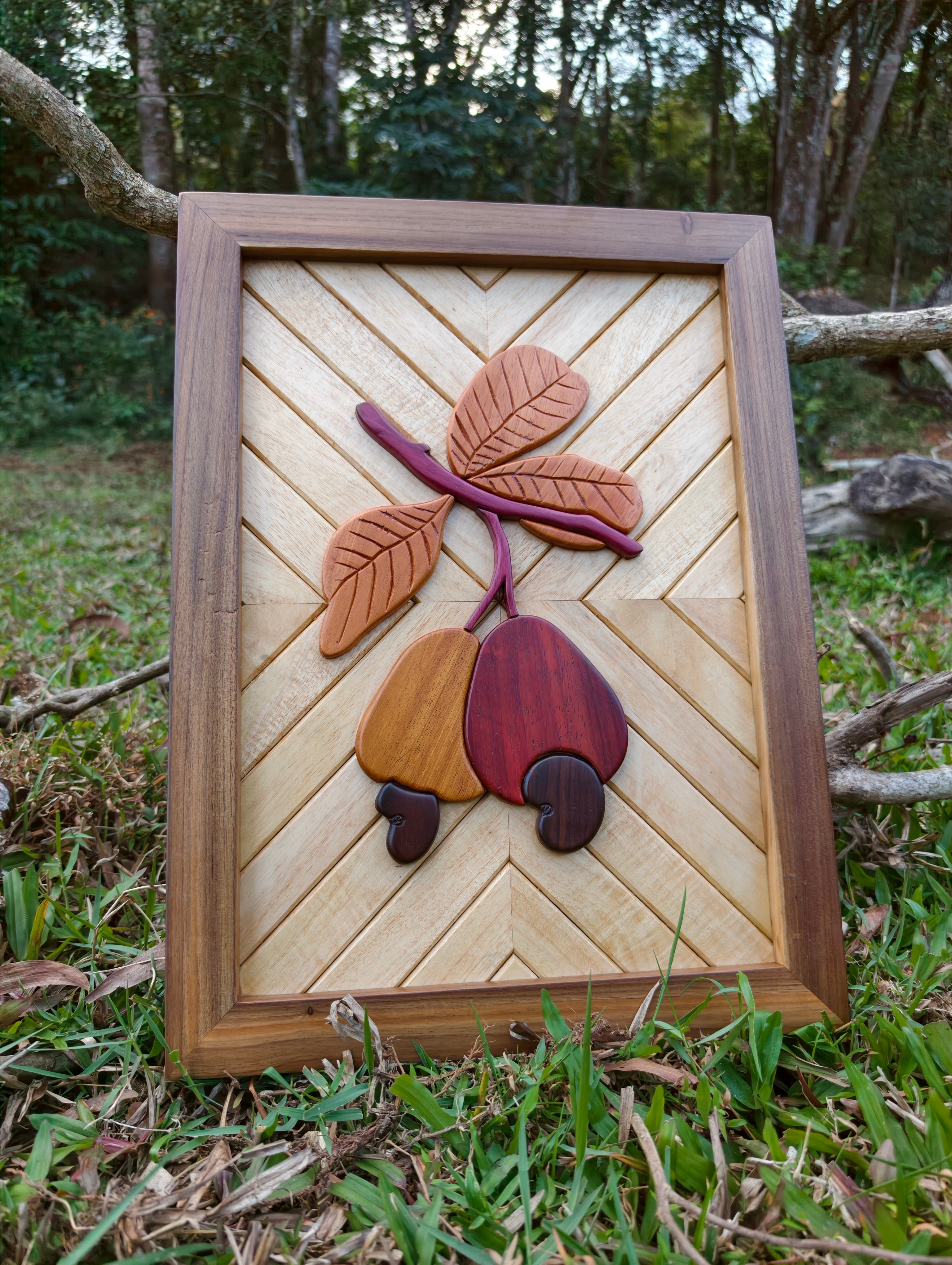 Handcrafted Wooden Wall Décor with Natural Wood Inlay Cashew Art (18 × 13.5 Inches)