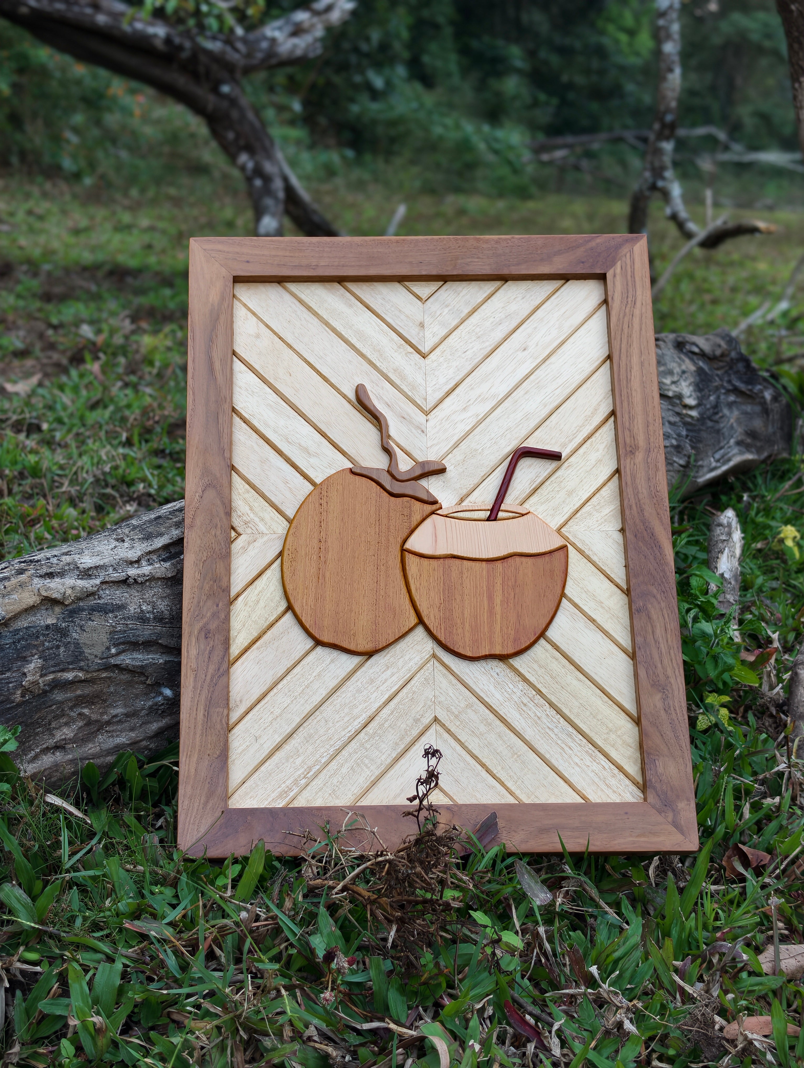 Wooden wall décor intarsia art coconut