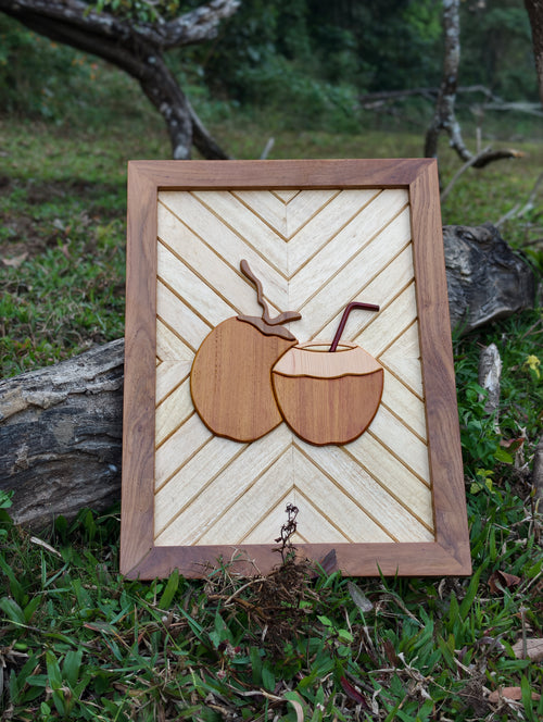 Wooden wall décor intarsia art coconut
