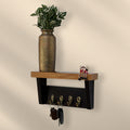Wooden Key holder with shelf and 4 antique brass finish hooks
