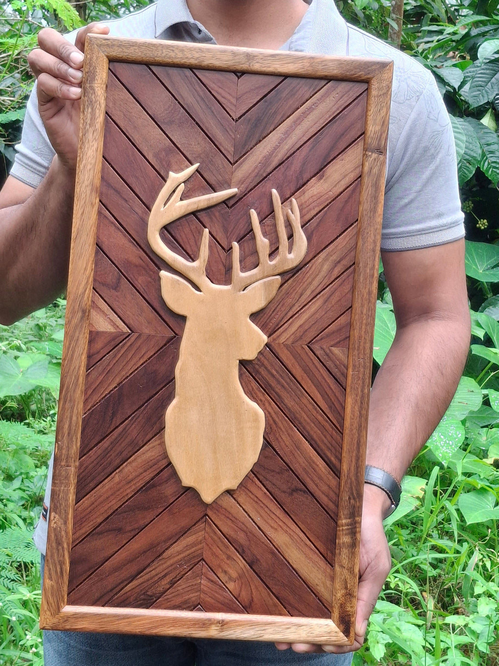 wooden deer head wall décor