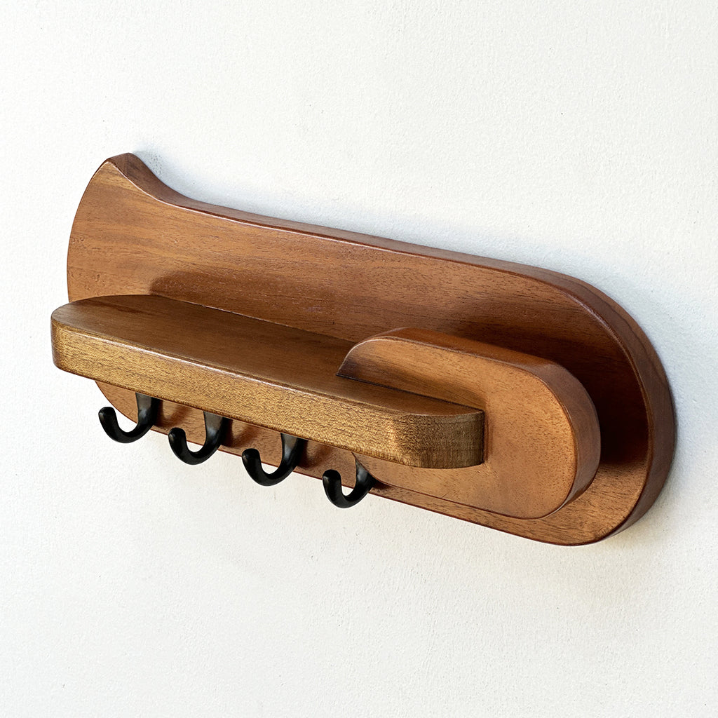 Wooden Key holder 4 black metal finish hooks