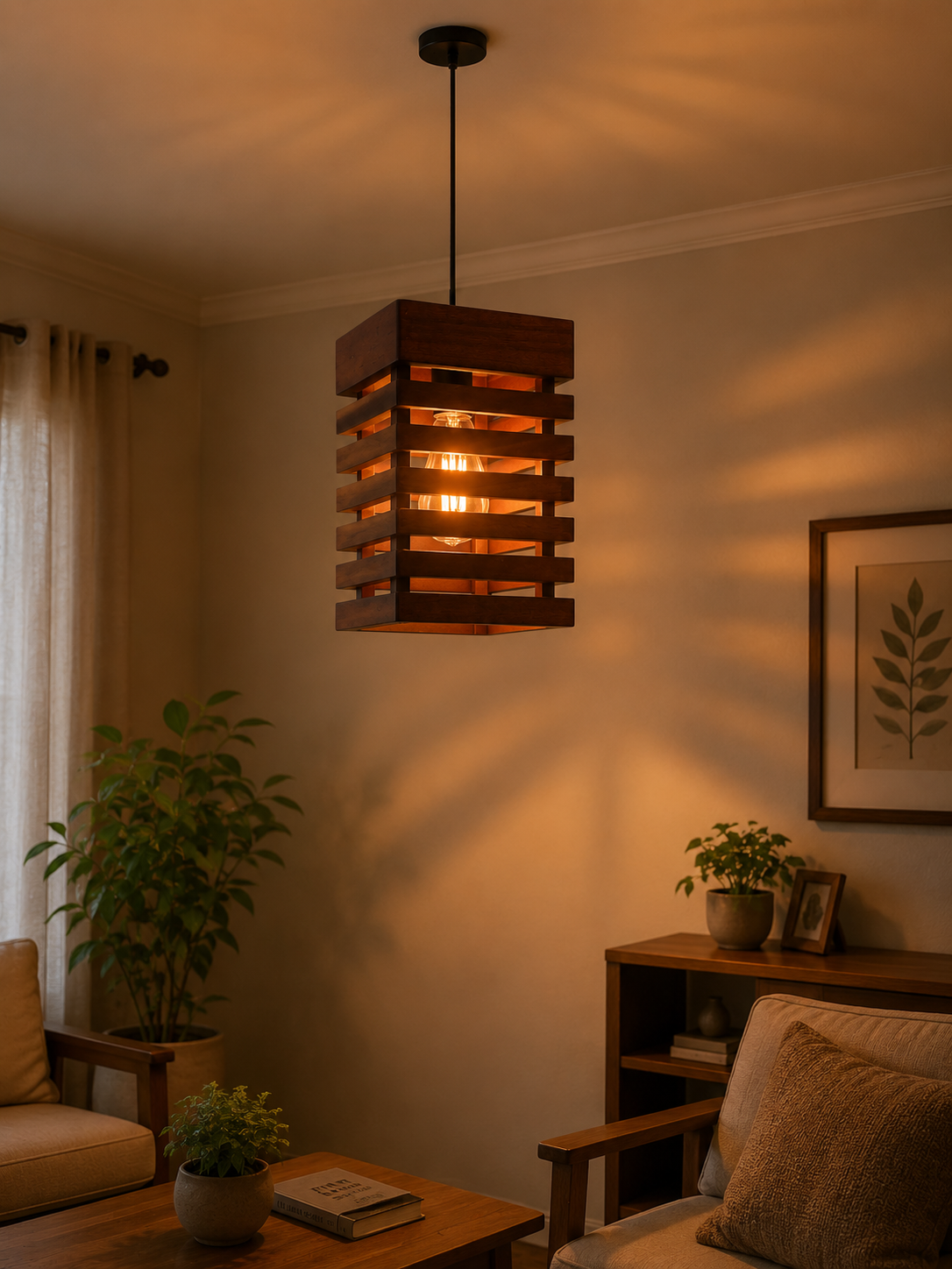 Handcrafted Slatted Wooden Pendant Light | Modern Ceiling Hanging Lamp